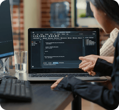 A woman on a computer